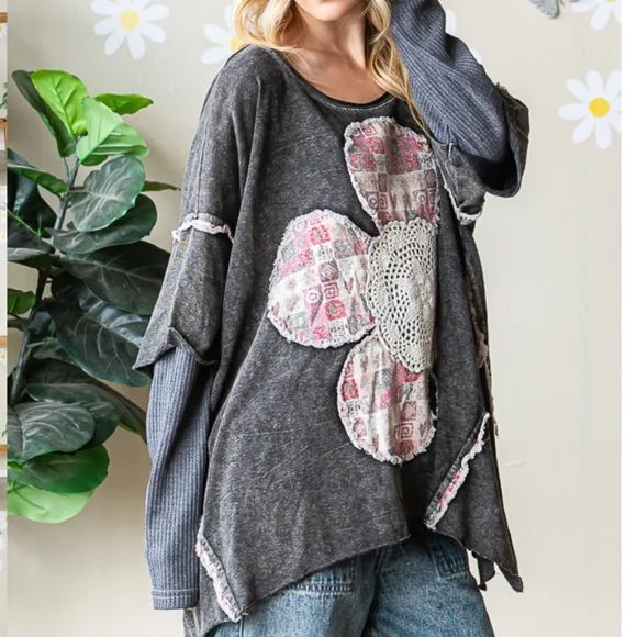 Oli and Hali Mineral Wash Tee Women's Oversized Shirt Boho Relaxed Fit Top #121 - Picture 3 of 5